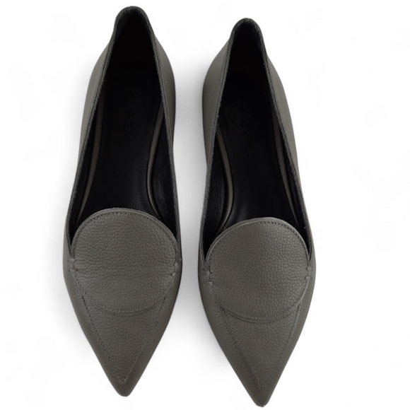 M. GEMI Italy Pointed Pebble Leather Gray Flats Slip On Loafers Flats 37 7 - Picture 8 of 14